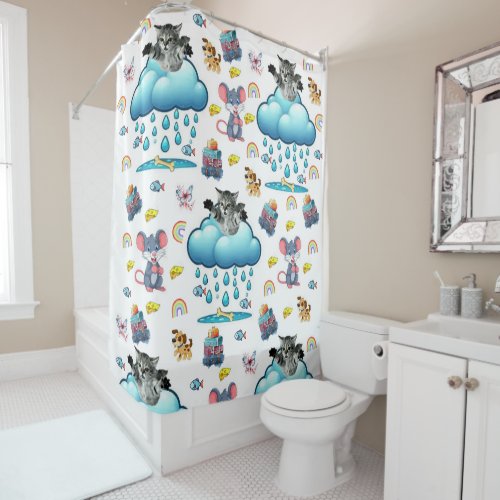 Shower Curtain Mouse Cat Dog Rainbow Cheese Fish