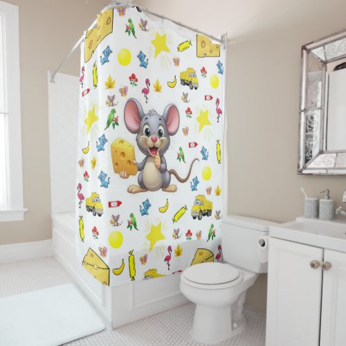 Shower Curtain Mouse Yellow Cheese Trucks Cat Star