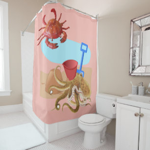 Shower Curtain Octopus Crab Beach