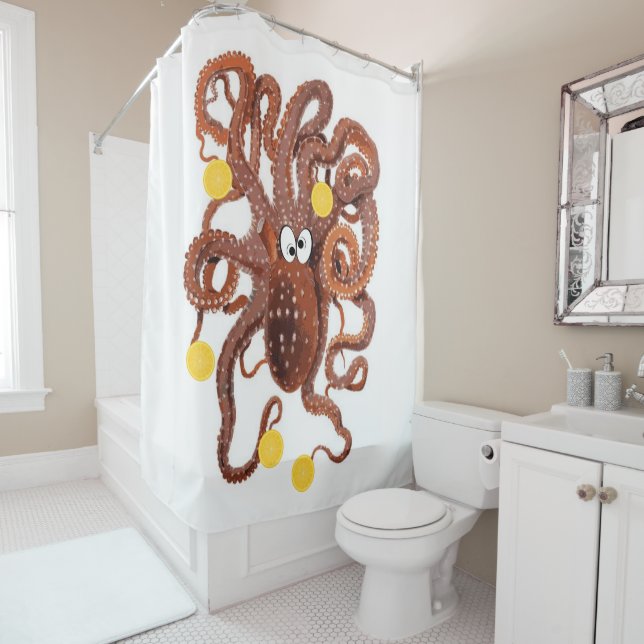 Shower Curtain Octopus Oranges Fruit (In Situ)