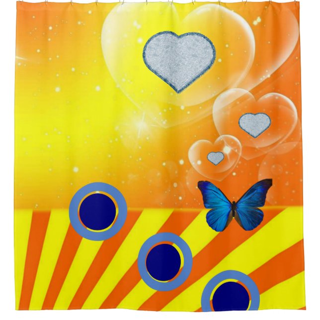 Shower Curtain, Orange, Blue Shower Curtain (Front)