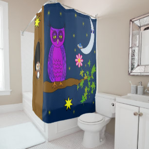 Shower Curtain Owl Stars Moon