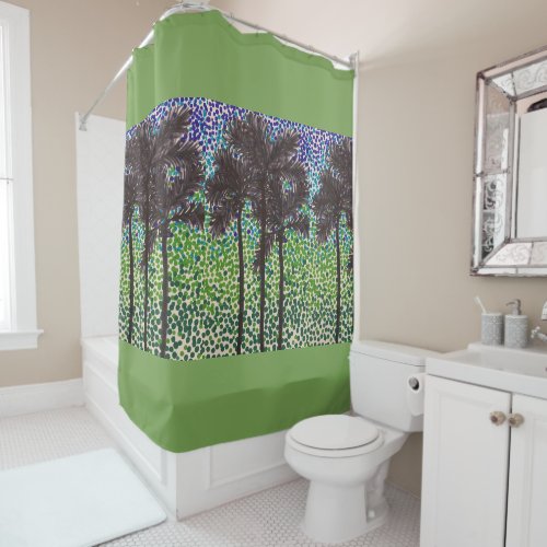 Shower Curtain _ Palm Trees in Blue Sky v2