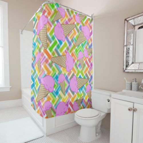 Shower Curtain Pastel Chevron Pink Ice Cream Cones