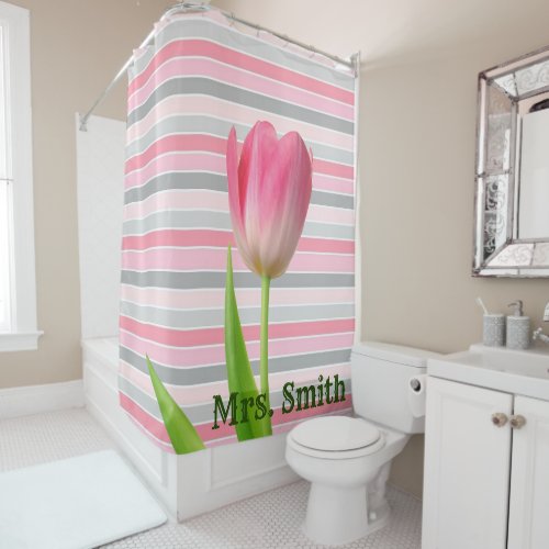 Shower Curtain Pastel Stripe Pink Tulip