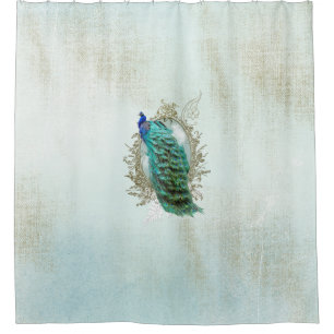 Shower Curtain peacock, turquoise, vintage, shabby