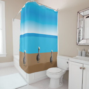 Shower Curtain - Pelicans on the Beach