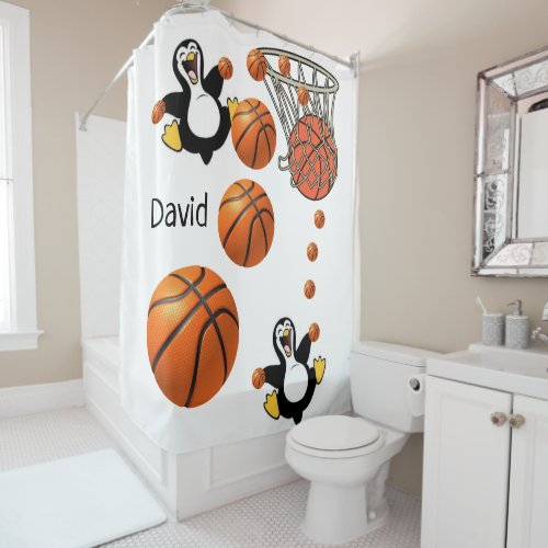 Shower Curtain Penguin Basketball