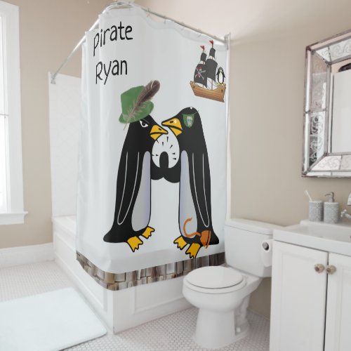 Shower Curtain Penguin Pirate Patch Boat