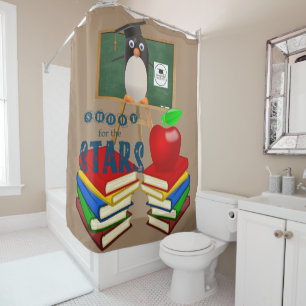 Shower Curtain Penguin School Books Apple
