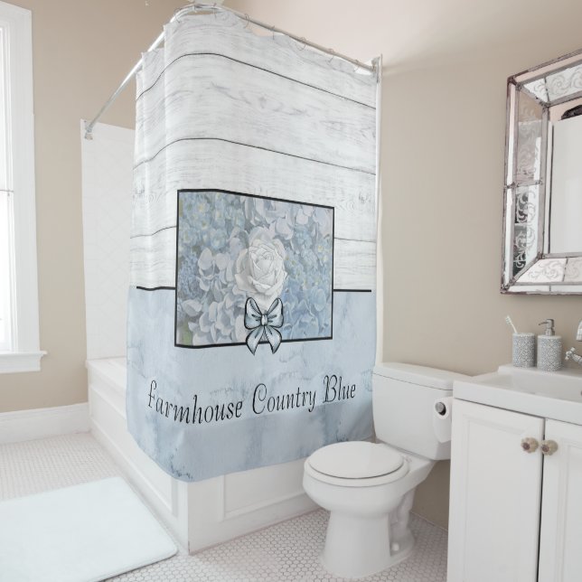 Shower Curtain Personalized Farmhouse Blue Floral (In Situ)