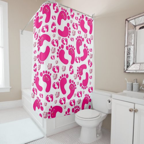 Shower Curtain Pink Baby Feet Hearts