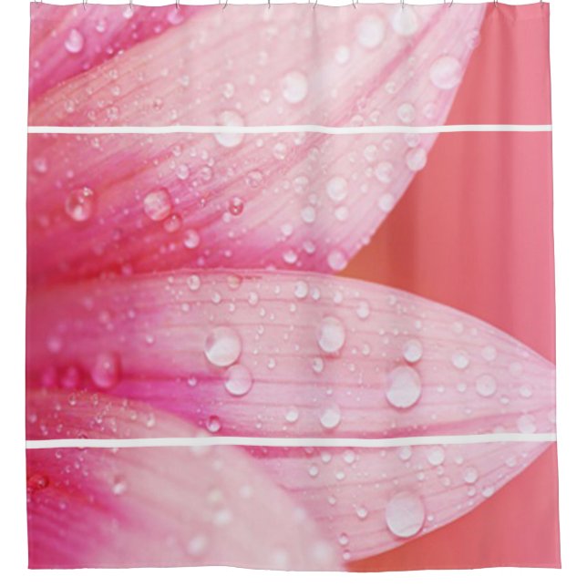 Shower Curtain/Pink Flower Pedals with Dew Drops Curtain (Front)