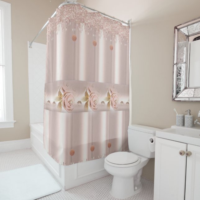 Shower Curtain Pink Rose Glitter Drip (In Situ)
