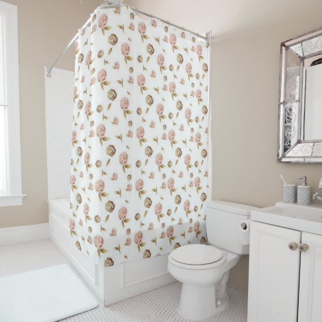 Shower Curtain Pink Rose Petals (In Situ)