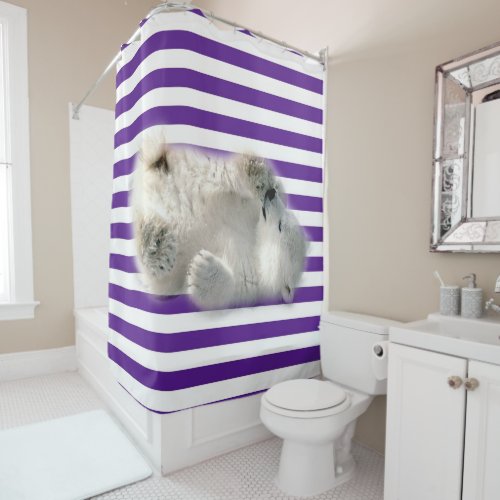 Shower Curtain Polar Bear Purple Stripe
