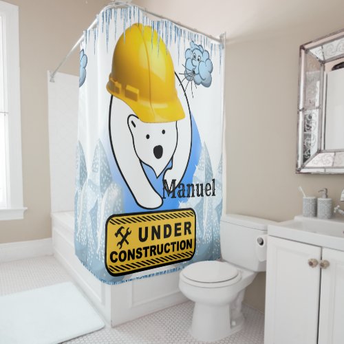 Shower Curtain Polar Bear Under Construction