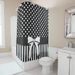 Shower Curtain Polkadot Black White Stripe Bow