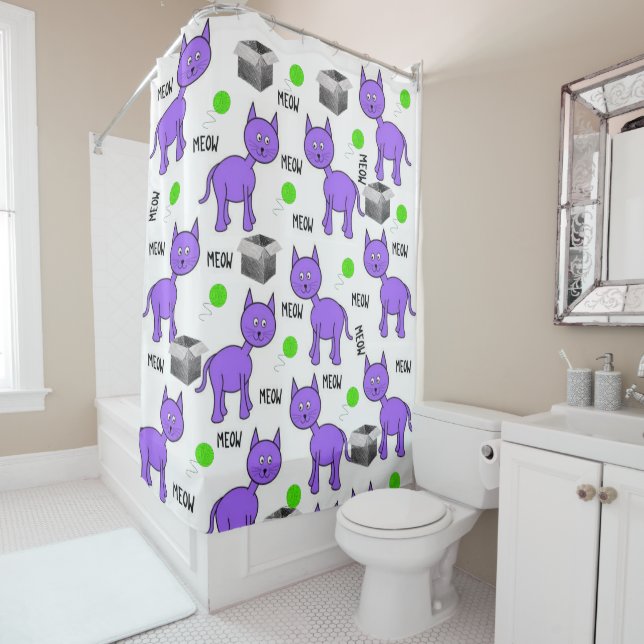 Shower Curtain Purple Cats (In Situ)