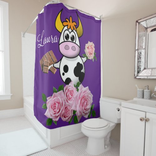 Shower Curtain Purple Pink Roses Cow Chocolate
