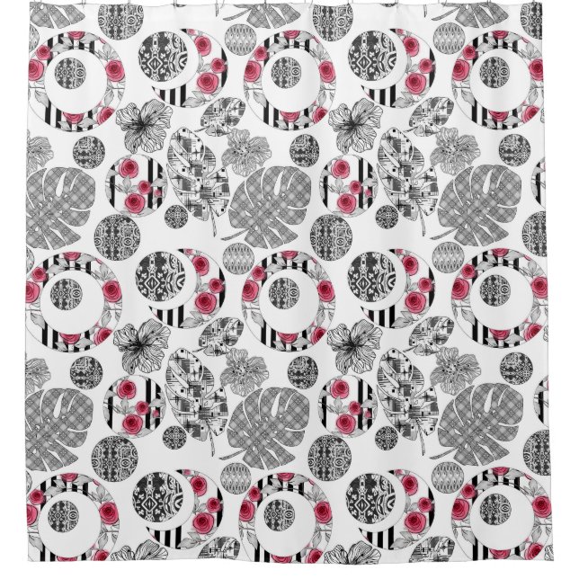 Shower Curtain,Red and Black, Quilting ,Patchwork Shower Curtain (Front)