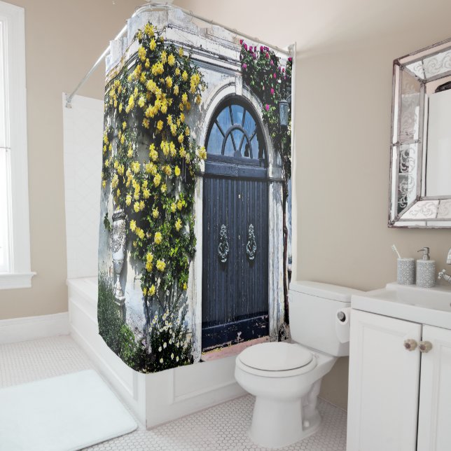 SHOWER CURTAIN/ RUSTIC DOOR WITH ROSES SHOWER CURTAIN (In Situ)