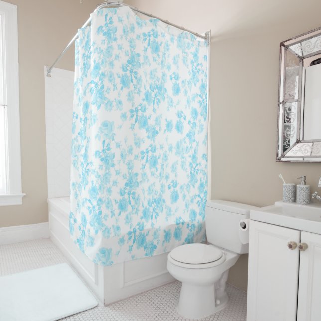 Shower Curtain Saint Colette June Roses capri blue (In Situ)