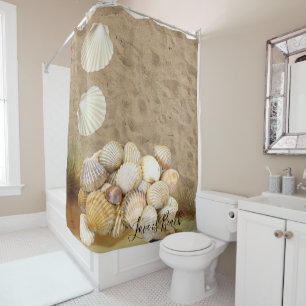 Shower Curtain Sand Clams Beach Stones