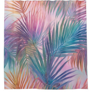 Shower Curtain Soft Pastel Colorful Palm Leaves