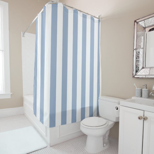 Shower Curtain Stripe Blue & White (In Situ)