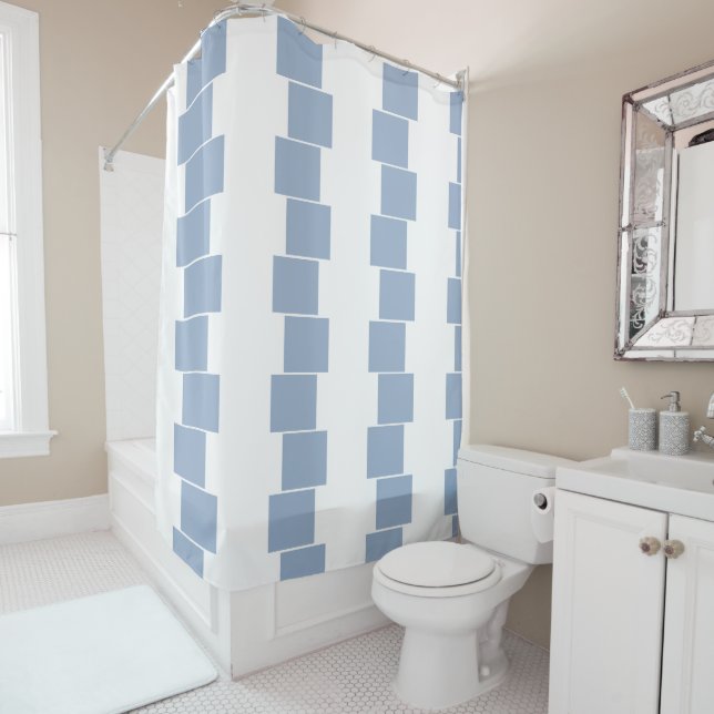 Shower Curtain Stripe Blue & White (In Situ)