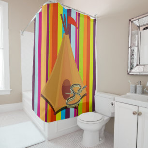 Shower Curtain Stripe Colorful Camping Snake