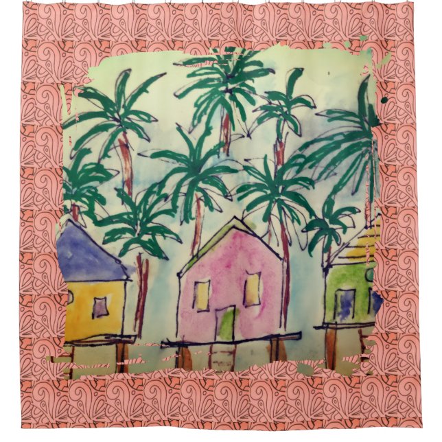 Shower Curtain Tropical Paint Stroke (Front)
