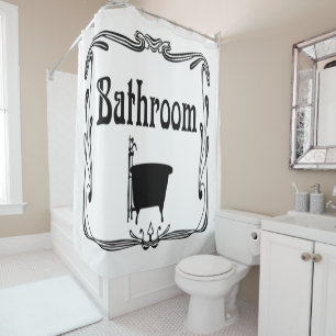 Shower curtain vintage bathroom tub black white