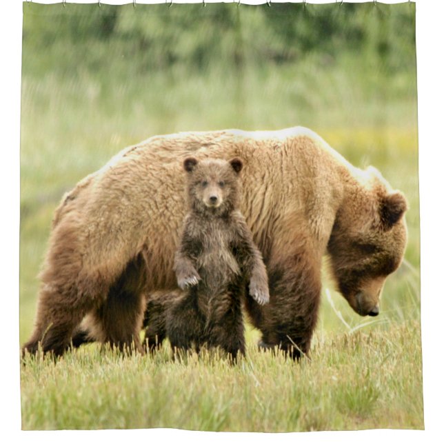 Shower Curtain w/ grizzly bear & cubs (Front)