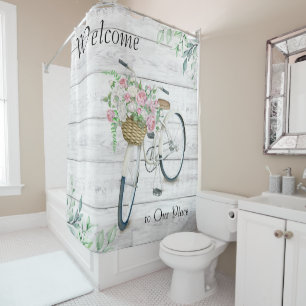 Shower Curtain Welcome Spring Bicycle
