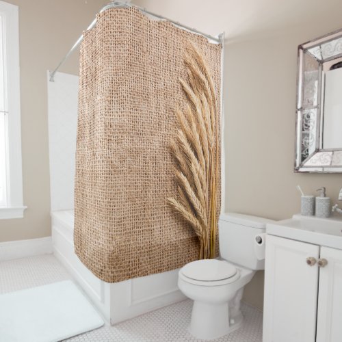 Shower Curtain Wheat on Burlap Sack Country Rustic
