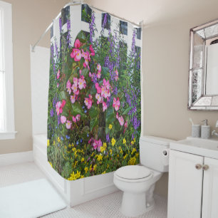 shower curtain"WHITE PICKET FENCE AND FLOWERS" Shower Curtain