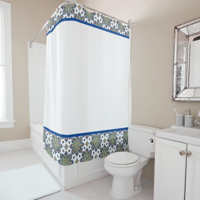 Shower Curtain with Multi colored Medallions (In Situ)