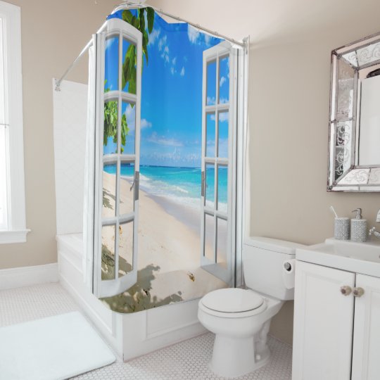 Shower Curtain With Window Beach Scene Shower Curtain With Window Beach Scene