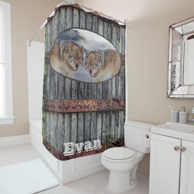 Shower Curtain Wolves Wood (In Situ)