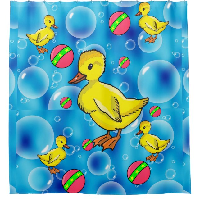 Shower Curtain, Yellow Duck, Bubbles Curtain (Front)