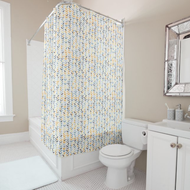 Shower Curtain - Yellow Gray & Blue Vines (In Situ)
