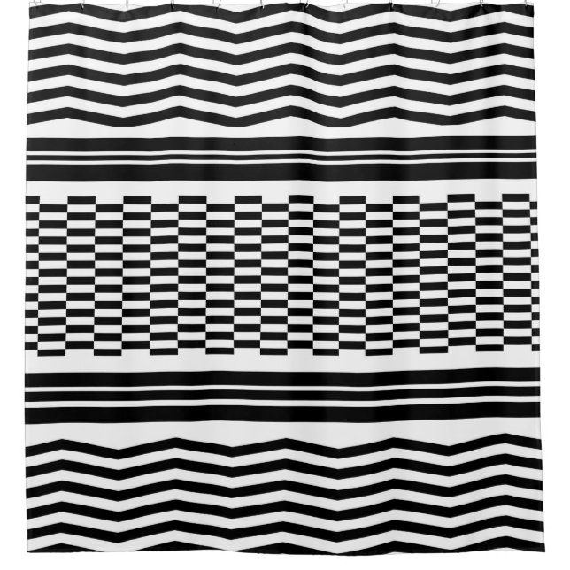 Shower Curtain/Zig Zags and Checkered Curtain (Front)