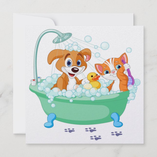 Shower/ Cute Cat and Dog Invitation (Front)