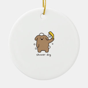 Shower Dog Brown Poodle Bath Time Kawaii Ceramic Ornament