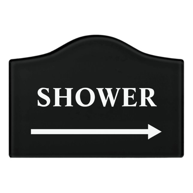 Shower door sign with arrow (Small Crest Front)