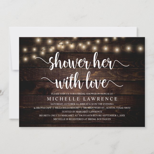 Shower Her With Love, Rustic Bridal Shower Invitation (Front)