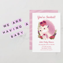 Shower Invitation -Mommy and Baby Girl Hedgehogs