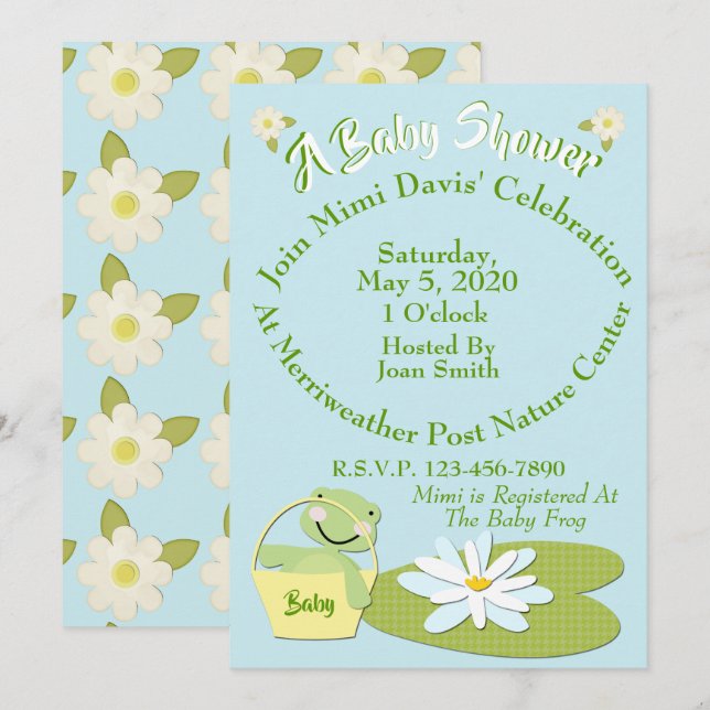 Shower Invitation w/Cute Baby Frog & Lilly Pad (Front/Back)